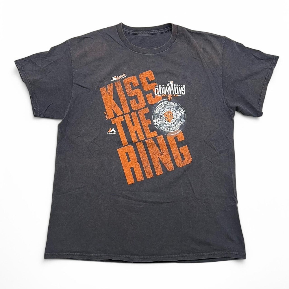 Majestic T-Shirt Mens Medium Black SF Giants 2014 World Series Kiss The Ring Tee